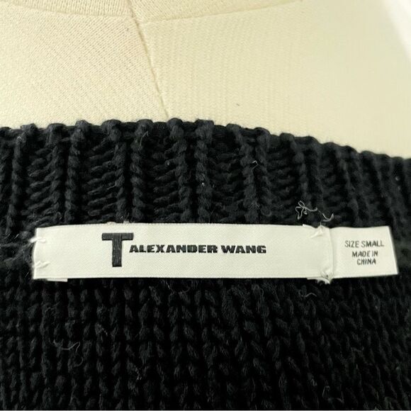 T by Alexander Wang Tape Yarn Crewneck Knitted Sweater Black Size Small - Picture 7 of 8
